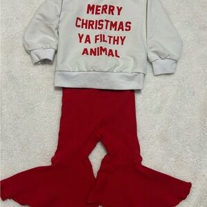 Christmas Sweatshirt and Red Pants Set